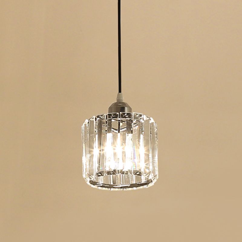 Luce a pendolo a cristallo singolo semplice cromo corto cotto a soffitto a sospensione.