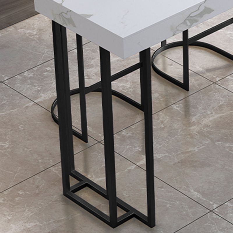 Stone Top Rectangle Bar Table with Metal Storage Base for Home