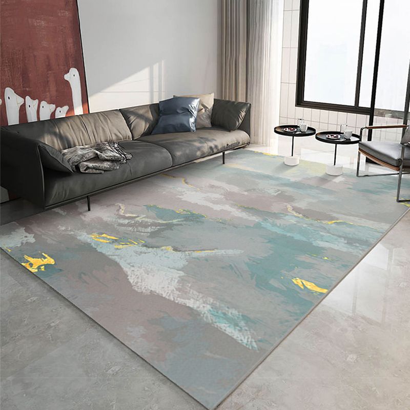 Dark Green Modern Rug Polyester Abstract Graphic Rug Washable Rug for Home Decor