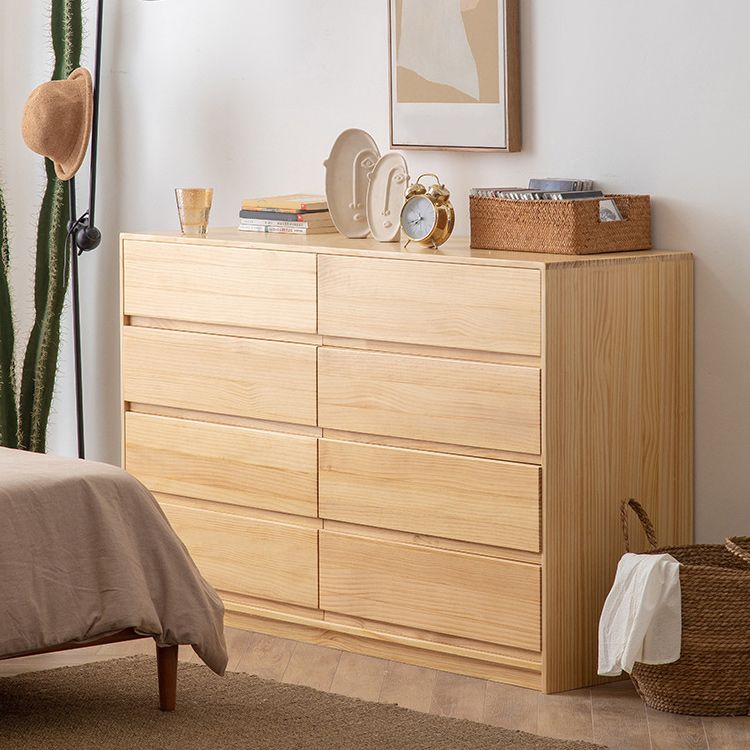 Contemporary Pine Wood Accent Chest with 8 Drawers Standard Chest