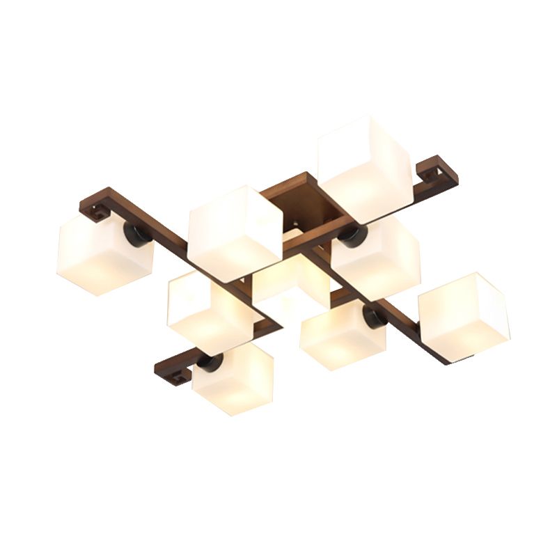 Square Shape Wood Flush Light Modern Style Multi Lights Flush Mount Fixture