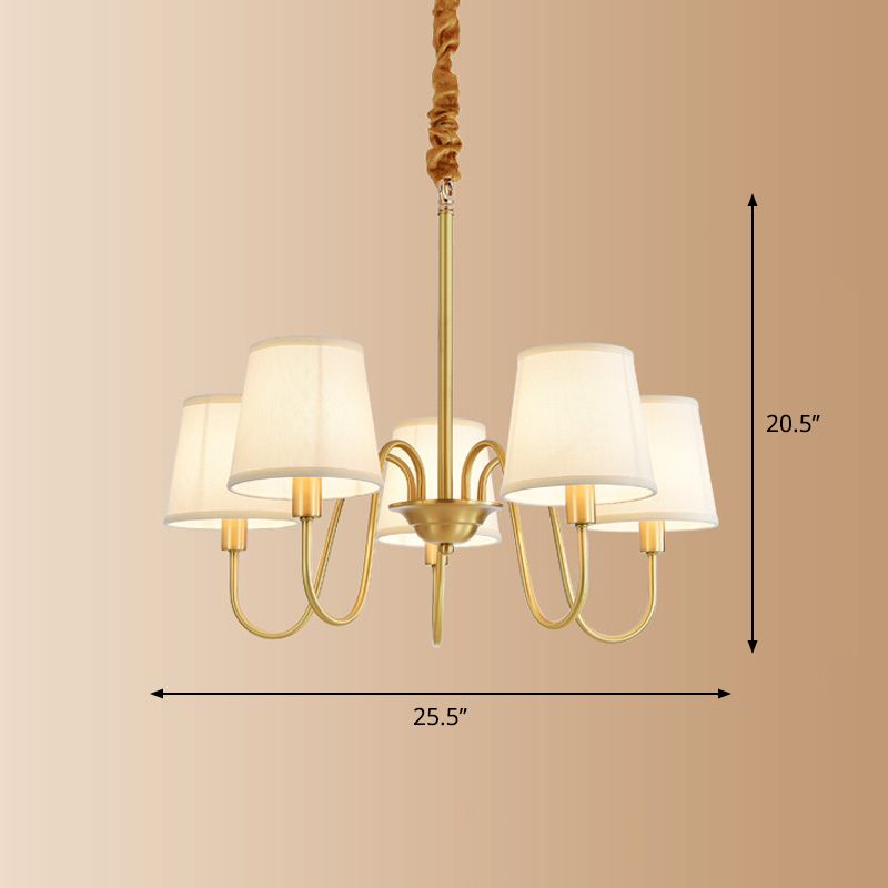Fabric Bucket Shade Suspension Light Simplicity Living Room Chandelier Light in Brass
