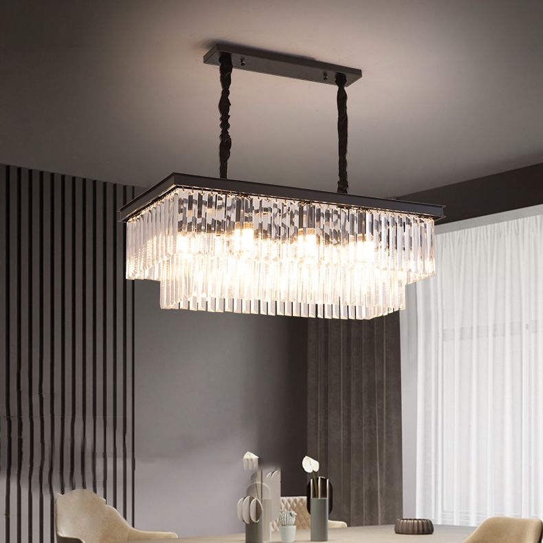Multiple-Light Rectangle Island Lighting Modern Crystal Island Pendant Lights