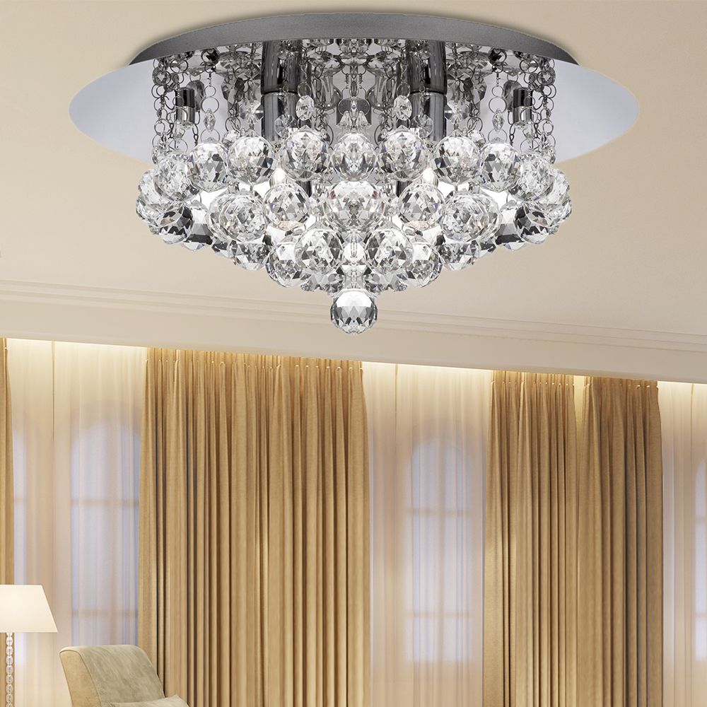 Cascading Flush Mount Light Contemporary Crystal 3/4/6 Lights Chrome Ceiling Light, 8"/14"/19.5" Wide
