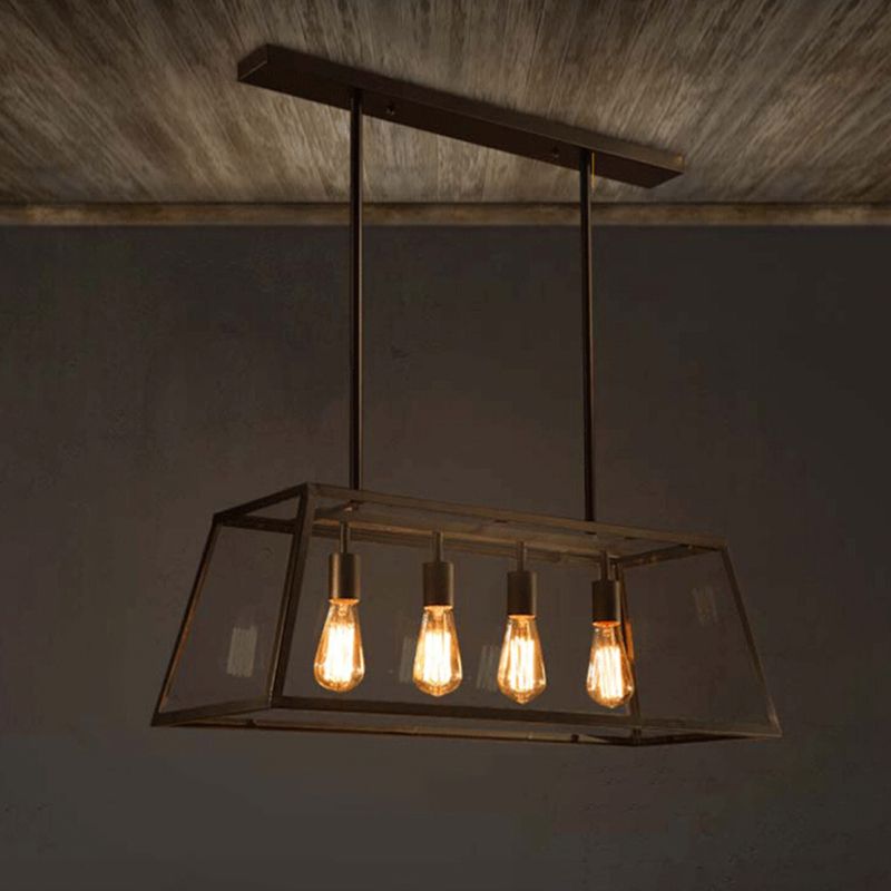 Trapezoide trasparente in vetro trasparente Light Antique 4 teste Sala da pranzo Isola penale in nero