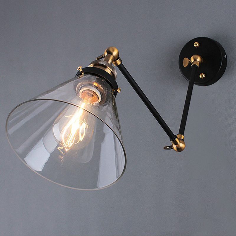 Industriekegel-Leuchte-Leuchten Glas 1-Licht-Wandmontagewandleuchte in Schwarz