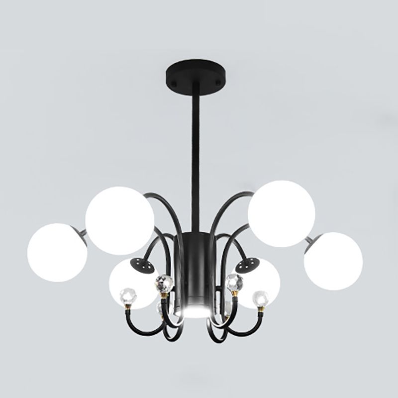 Modern Style Globe Chandelier Light White Glass Pendant Lighting with Crystal