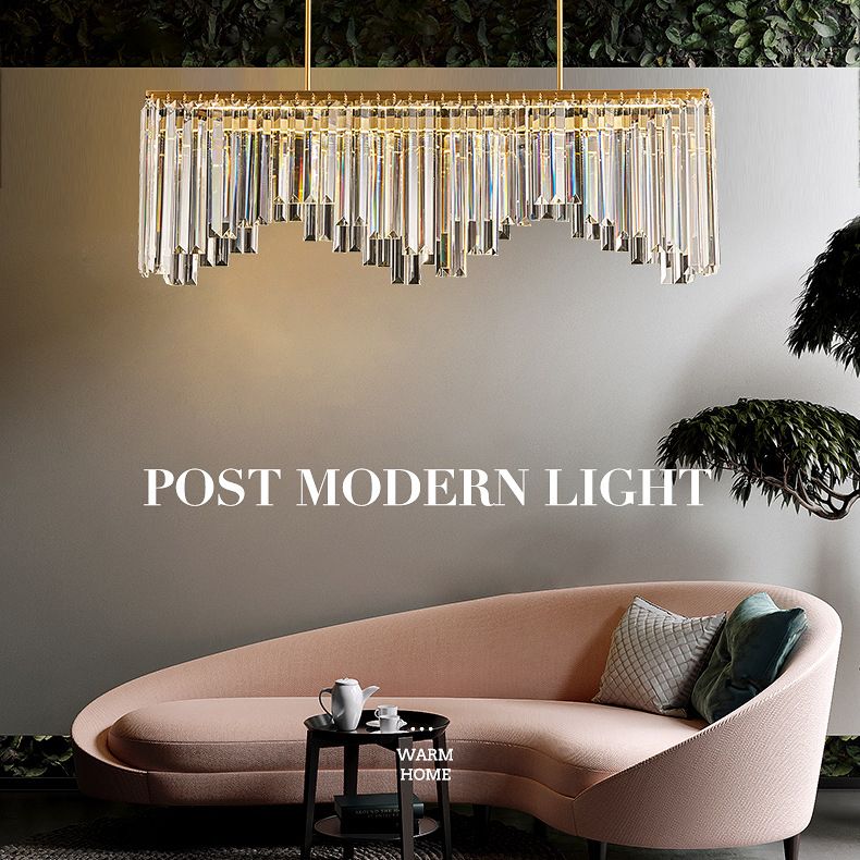 Rectangular Dining Room Hanging Lamp Crystal Minimalist LED Island Light in Gold