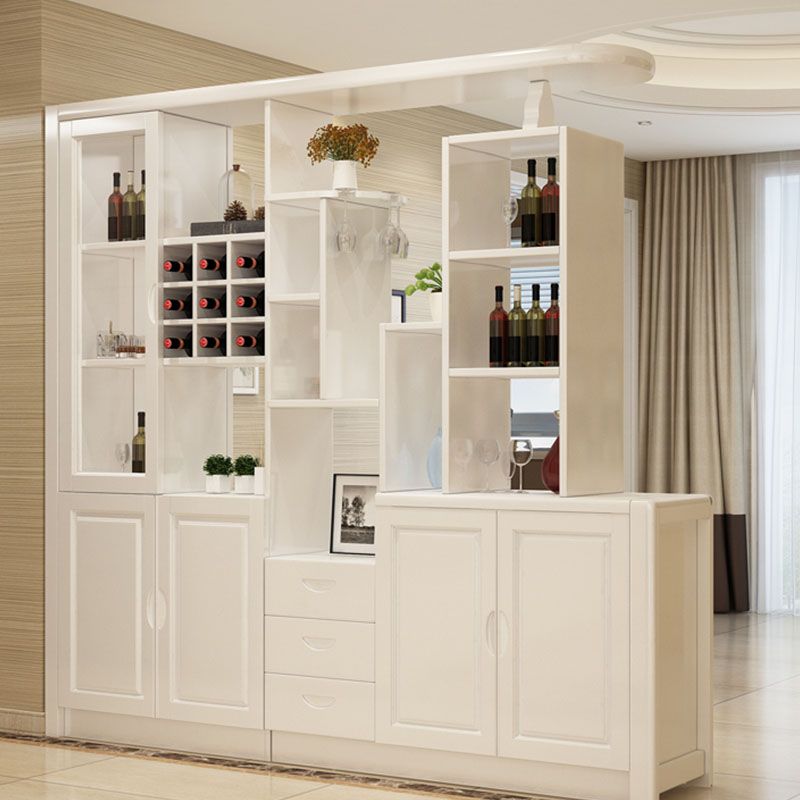 Solid Wood Modern Bar Pulls Accent Cabinet with Doors and Drawers