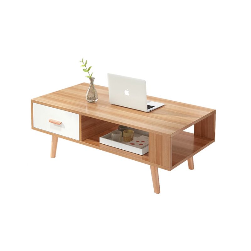 Contemporary 4 Legs Cocktail Table Wood 1 Single Coffee Table with Drawers