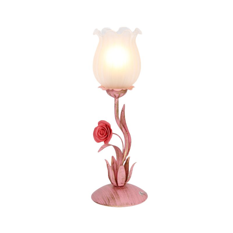 1 Lampenblüte Tischbeleuchtung romantischer pastoraler blau/rosa Metall -Nachttisch -Lampe für Wohnzimmer