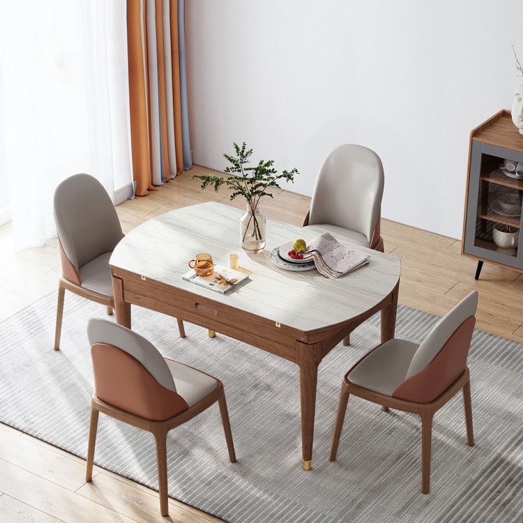 Modern Stone Scalable Dining Table Solid Wood Legs for Dining Room