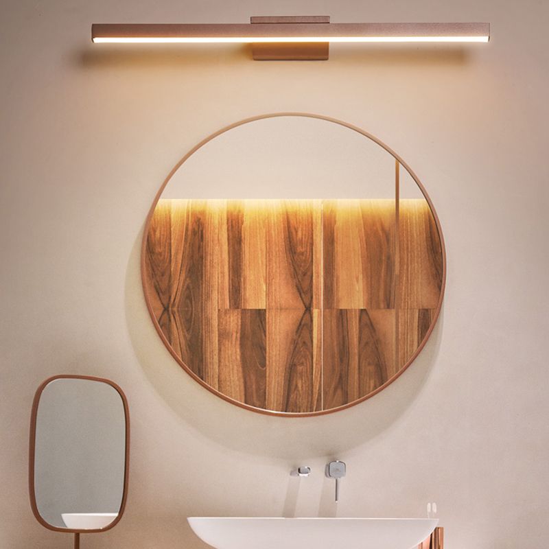1-Light Linear Shade Wall Sconce Modern Simple Style Mirror Wall Lighting in Brown