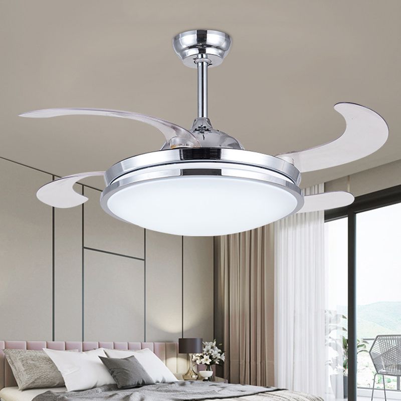 36 "breites LED -Acryllüfterbeleuchtung Modernist Silver Circle Wohnzimmer Semi -Flush Deckenleuchte mit 4 Klingen, Fern-/Wandsteuerung/Fernbedienung und Wandsteuerung