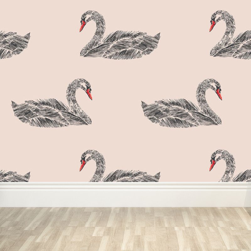 Pink Swan Pattern Mural Wallpaper Waterproofing Modern Interior Room Wall Covering