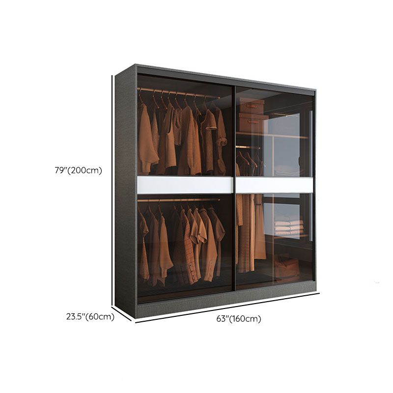 Modern Style Glass Wardrobe Gray Colour Wardrobe Closet with Sliding Door