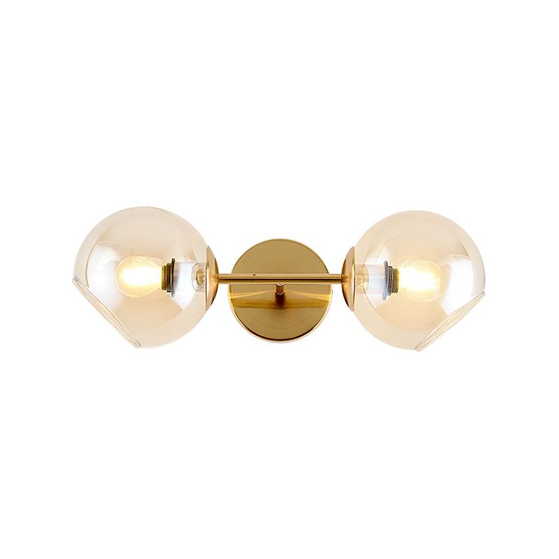 Modernist 2 Lights Wall Lamp with Clear Glass Shade Gold Spherical Wall Mount Light Fixture