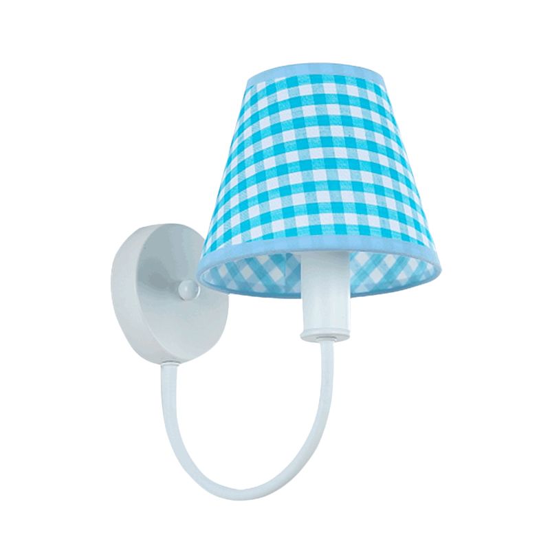 Blue Tapered Wall Sconce Modern 1-Light Fabric Wall Mounted Lighting with Gooseneck Arm