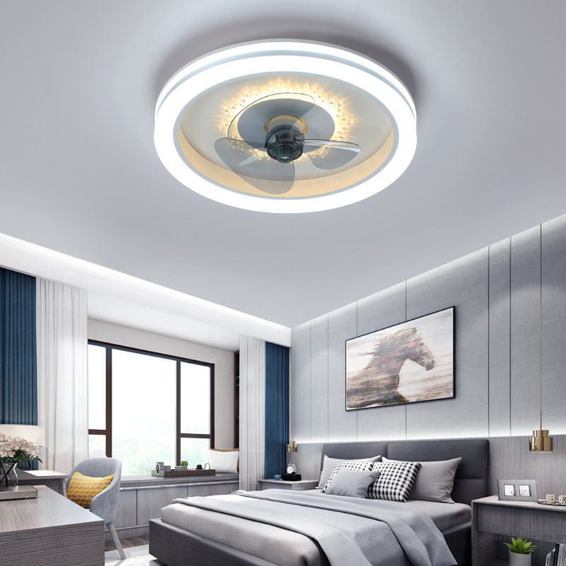 Einfachheit runde LED -Deckenventilator Acryl Schlafzimmer Halbflush -Leuchte mit 3 Klingen