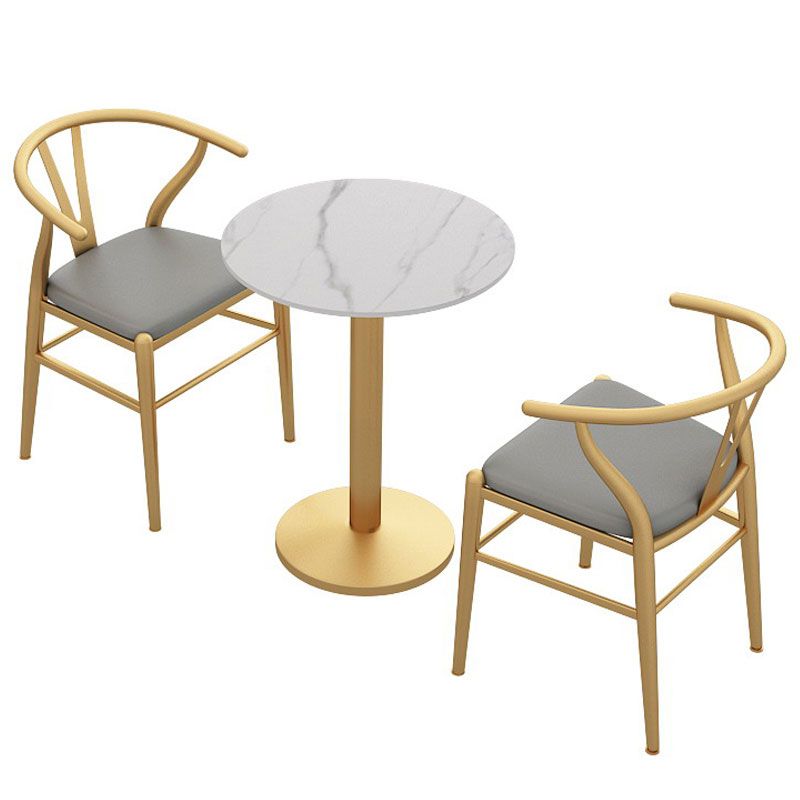 Traditional Luxury Dining Table White Sintered Stone Table with Gold Metal Base
