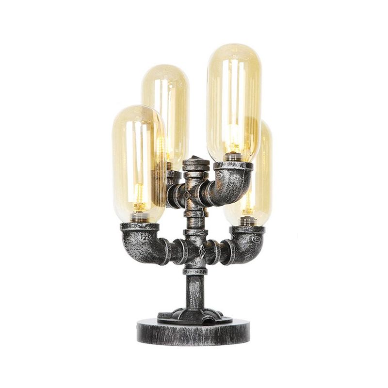 1/4/5-Bulb-Kapsel Schatten Tisch Liging Industrial Clear/Bernstein Glas Nachtlampe für Schlafzimmer
