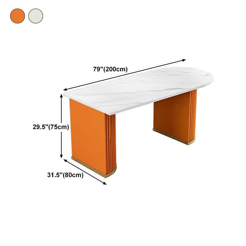 Stone White Top Dining Table Modern Dining Table with Double Pedestal Base