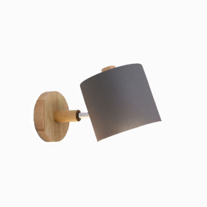 Nordic Macaroon Style Wall Lamp Angle Adjustable Simplicity Hallway Lighting Fixture with Solid Wood Base
