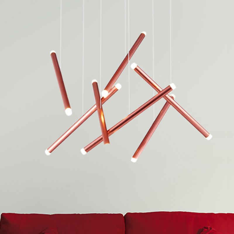 Brown/Gold/Rose Gold Flute Cluster Pendant Light Simple Style 7 Lights Metal Pendant Light for Dining Room in Warm/White