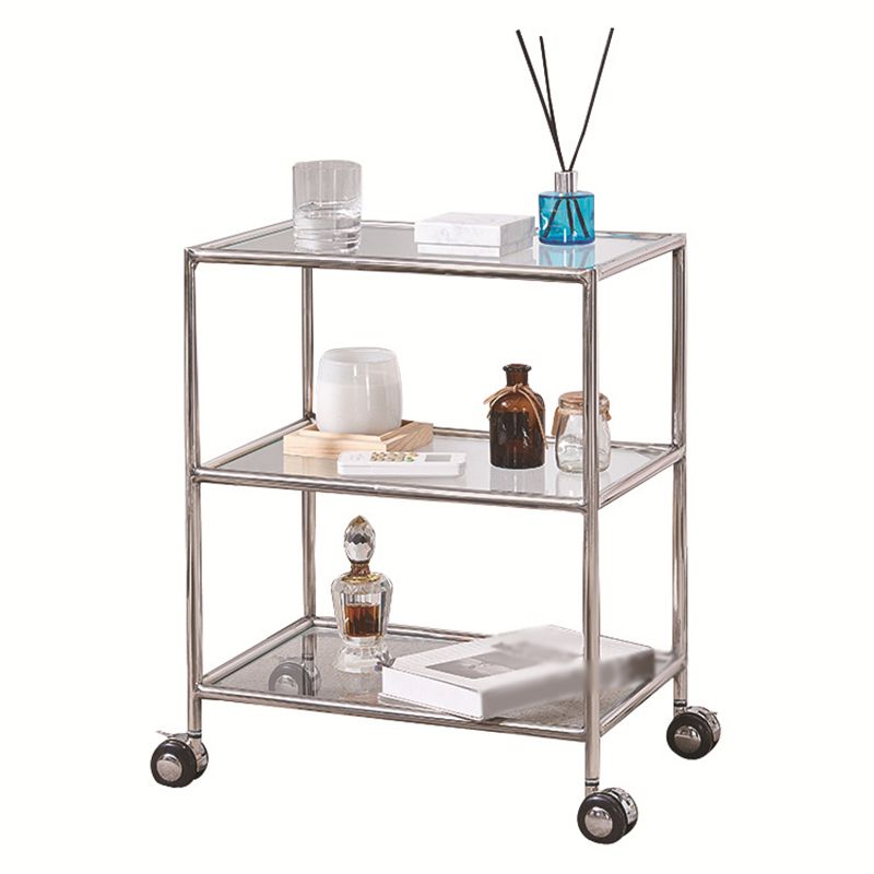 Rectangular Glass Shelf Included Side Table with Casters - 22"/23.6"/25.6" H