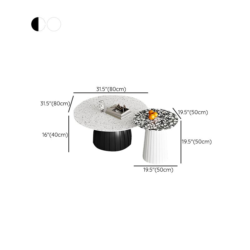 Round Terrazzo Pedestal Coffee Table Modern 2 Bunching Cocktail Tables