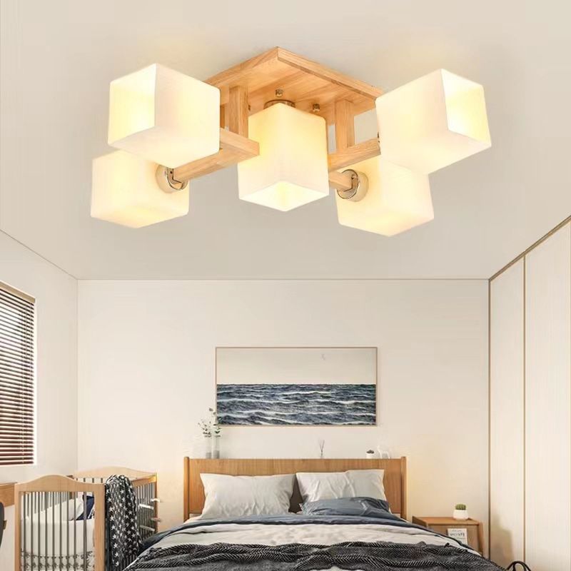 Glass Square Shape Flush Ceiling Light Modern Multi Lights Flush Light Fixtures in Brown