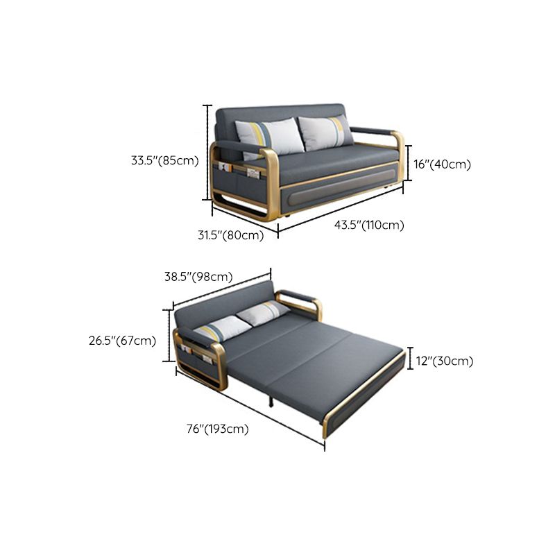 Gray Convertible Sofas Faux Leather Sleeper Sofa with Storage