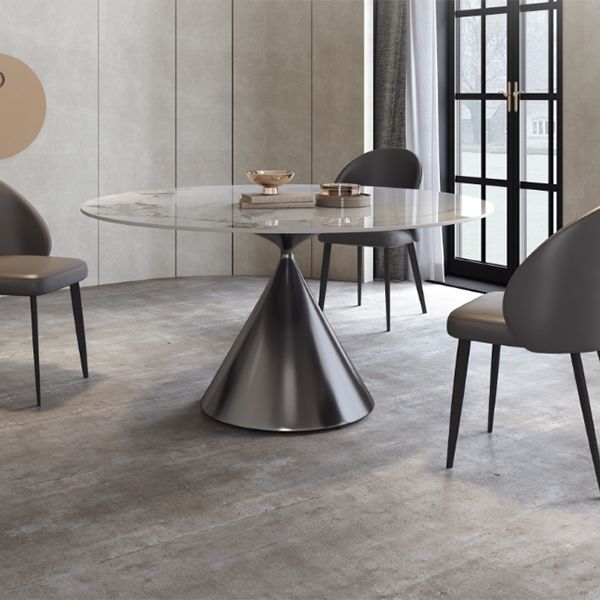 Modern Round White Stone Top Dining Table with Grey Pedestal