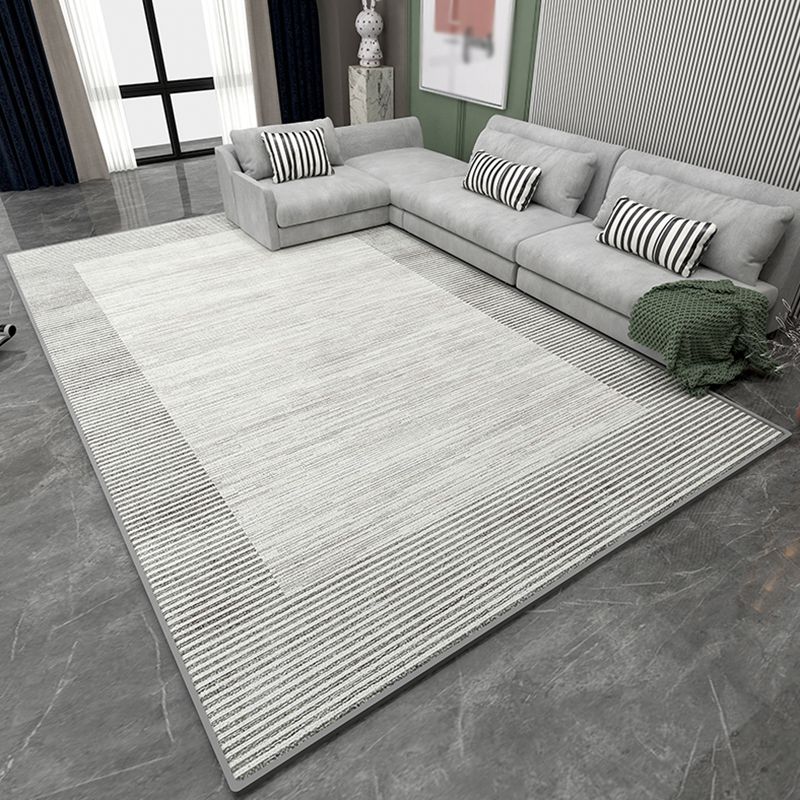 White Tone Minimalist Area Rug Polyester Stripe Carpet Non-Slip Backing Rug for Home Decoration