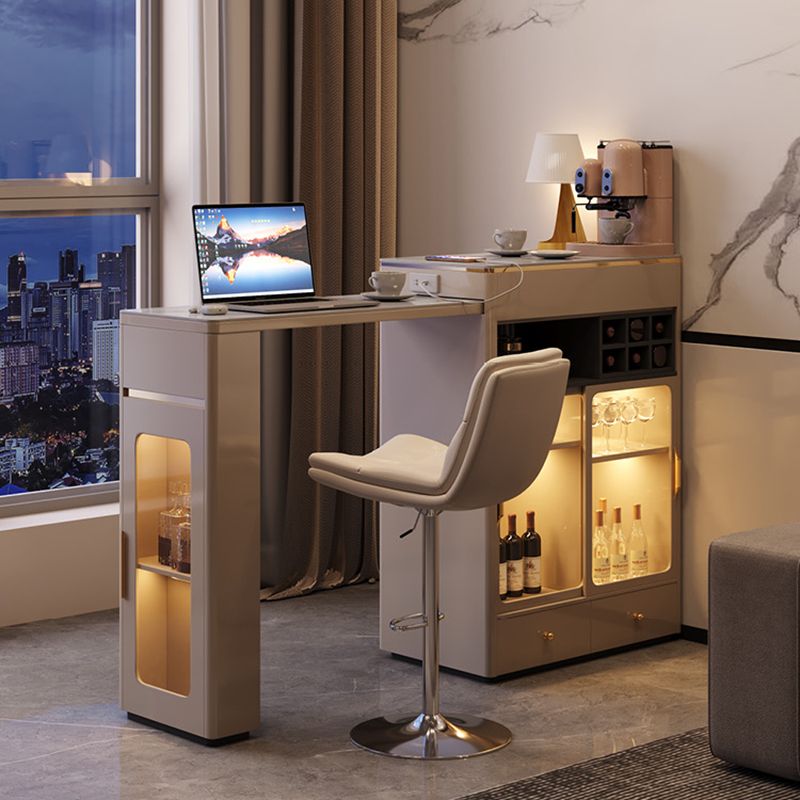 Contemporary Stone Top Bar Table with Manufactured Wood Storage Base