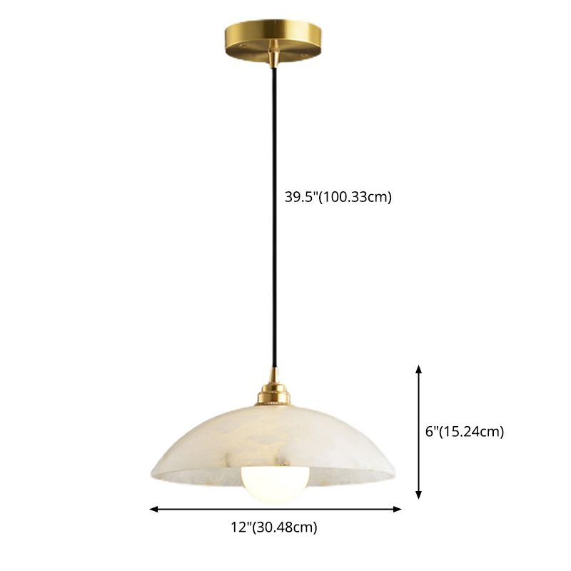 11.8 pulgadas de ancho tono de cúpula colgante de mármol blanco simplicidad lámpara colgante de latón