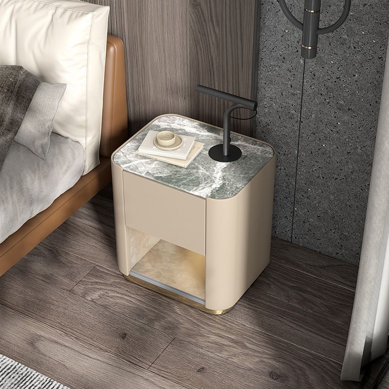 Contemporary Stone Top 1-Drawer, 1 Shelf Nightstand 21.65" Tall Nightstand