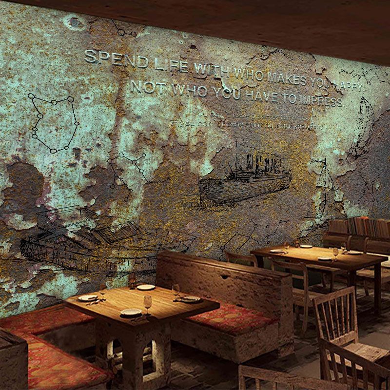 Illustration Rusty Iron Wall Mural Extra Large Wall Covering for Restaurant, Made to Measure