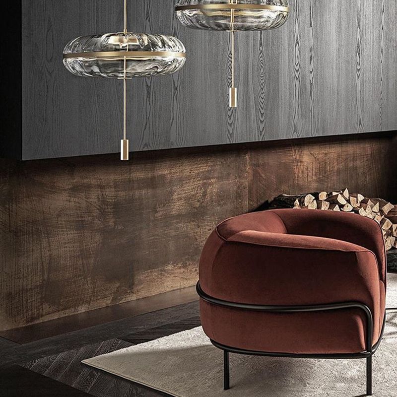 Rippled Glass Pumpkin Shaped Pendant Minimalist Brass LED Ceiling Light for Dining Room