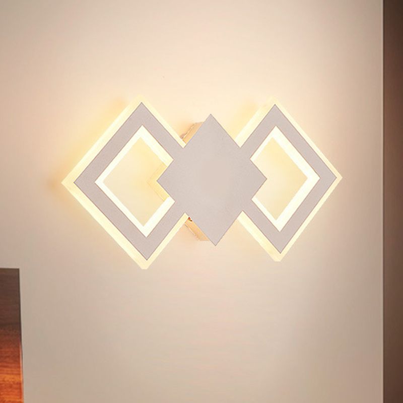 Black/White Rhombus Wall Lighting Idea Nordic LED Metal Sconce Light Fixture for Bedroom, White/Warm Light