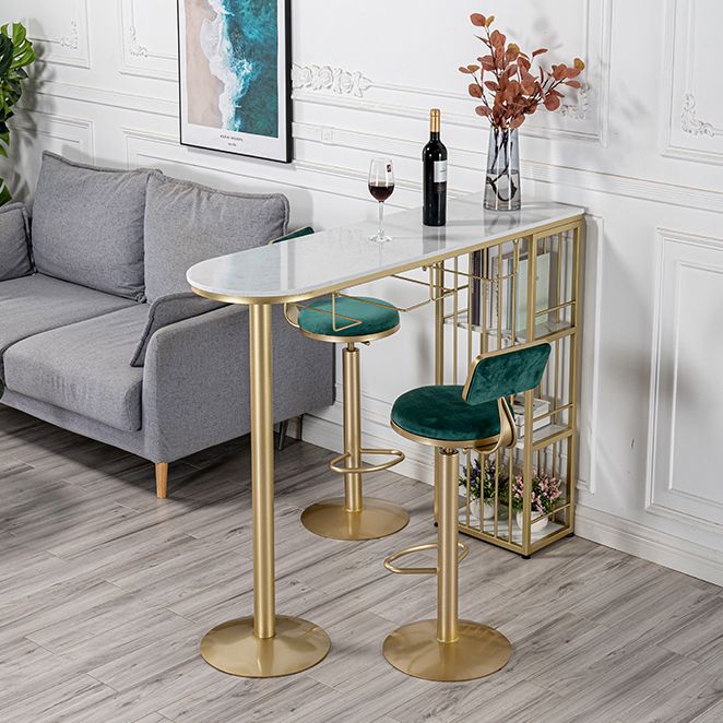 Glam Faux Marble Indoor Bar Dining Table Iron Double Pedestal Bistro Table with Shelve