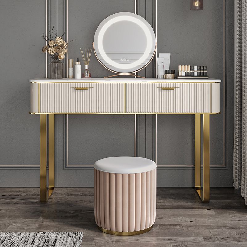 Glam Slate Top Make-up Vanity Wooden Vanity Dressing Table Set with 2 Drawers