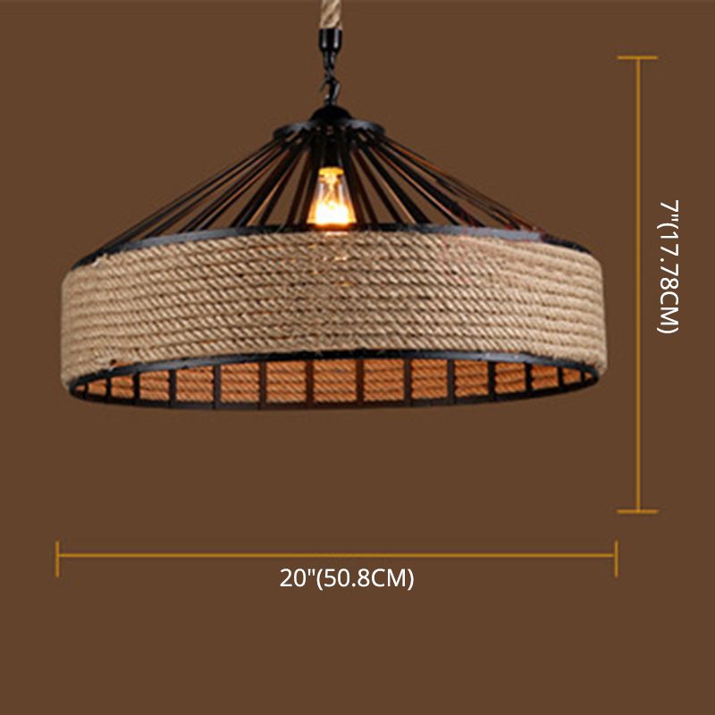 Vintage Black Mongolian Yurt Ceiling Light Hemp Rope1 Light Restaurant Hanging Pendant Lighting