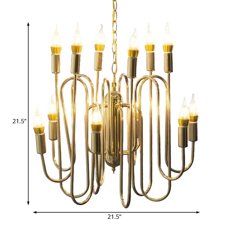 Metal Branch Chandelier Minimalism 12 Heads Gold Pendant Lighting Fixture for Dining Room