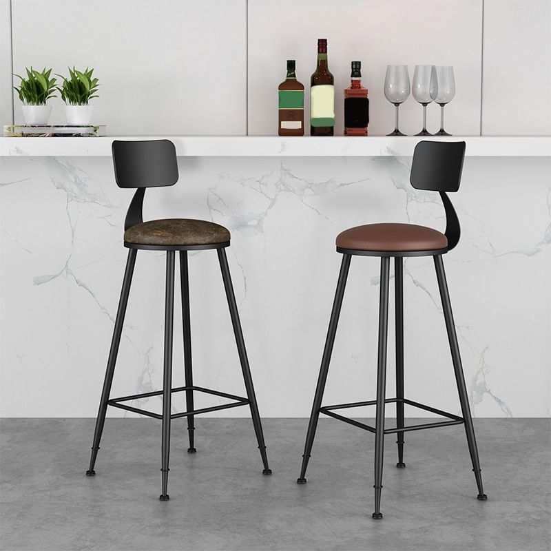 Modern Backrest Armless Counter Stool Iron Bar Stool with Leather Cushion for Dining Room
