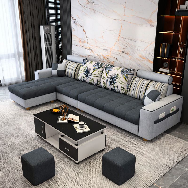 Scandinavian 4-seater Sectional with Storage and Square Arms