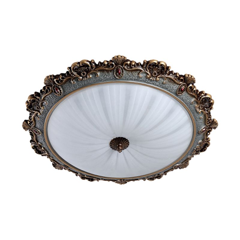 Brass Scalloped Round Ceiling Flush Countryside Milk Glass Bedroom 12"/16"/19.5" Wide LED Flush Mount Fixture