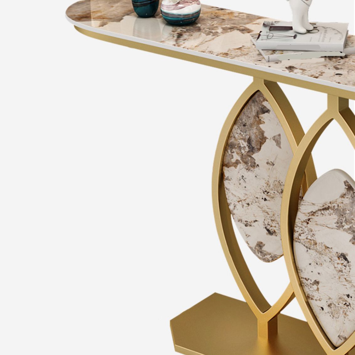 Scratch Resistant,11.81" W x 31.49" H Stone Glam Half Moon Table for Hall