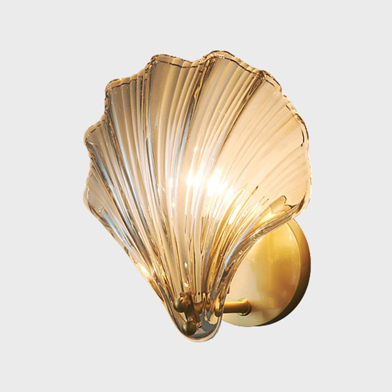 Nordic Style Wall Light Shell Shape Wall Lamp with Glass Shade for Bedroom