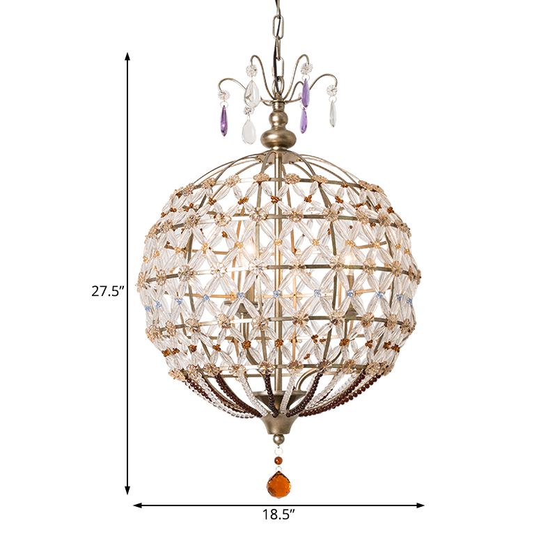 Champagne Globe Frame Chandelier Light Traditional Metal 4 Lights Dining Room Hanging Light with Crystal Accent